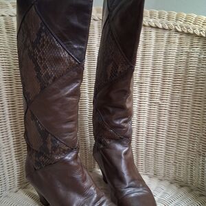Brown Boa Leather Knee-High Boots